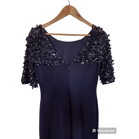 Adrianna Papell Embellished Scuba Sheath Dress in Navy Size 6 - Picture 8 of 8